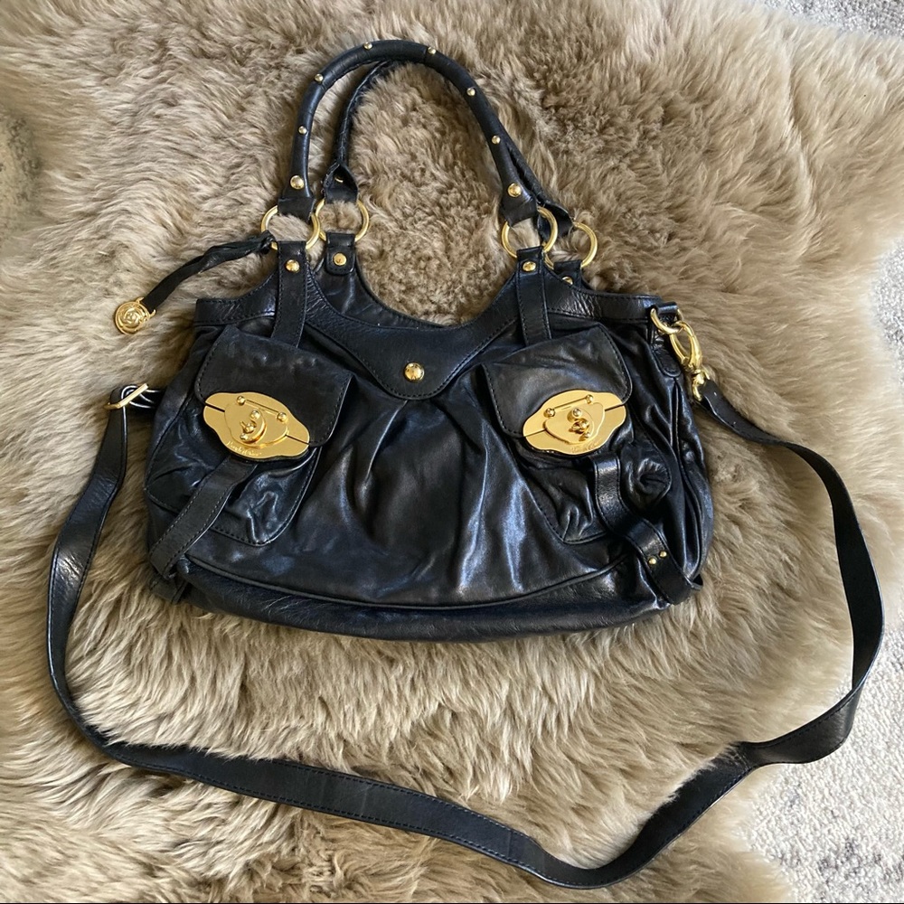 Rough Roses black leather purse